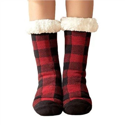 Termalne plišane čarape s kariranim printom