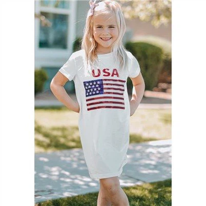 Haljina majica za male djevojčice s printom zastave SAD-a